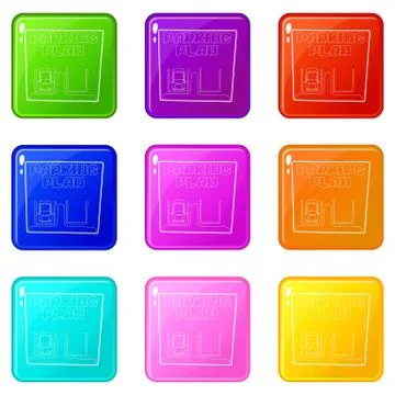 Parking plan icons set 9 color collection Ilustración de archivo