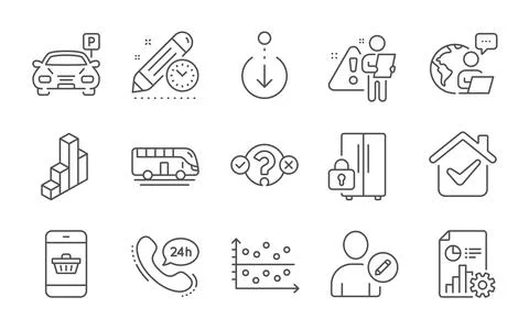 Parking, Project deadline and Dot plot icons set. Refrigerator, Smartphone Ilustración de archivo