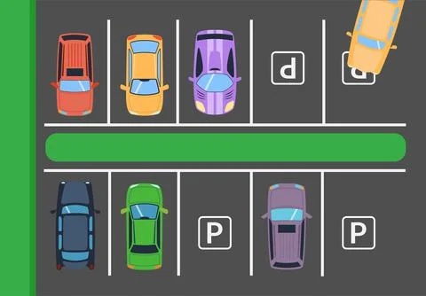 Parking, road at top view, vector illustration. Auto transportation at street Illustrazione stock