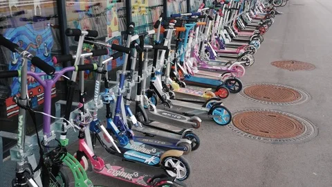 Parking of scooters under the mall Stock Footage 82966029