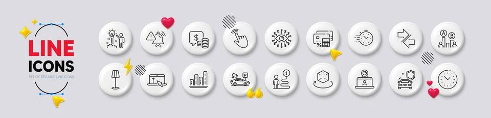 Parking security, Coins and Timer line icons. For web app, printing. White Stock Illustration