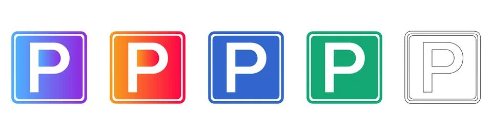 Parking Sign Icon Set in Multiple Colors and Outline Style Иллюстрация