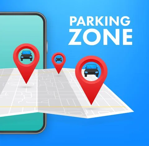 Parking sign, Parking zone map pin. Street road sign. Car park icon. Vector Ilustración de archivo