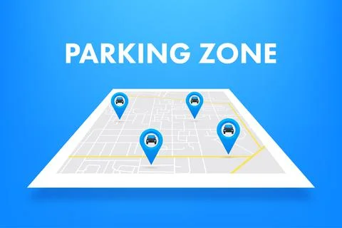 Parking sign, Parking zone map pin. Street road sign. Car park icon. Vector Ilustração Stock