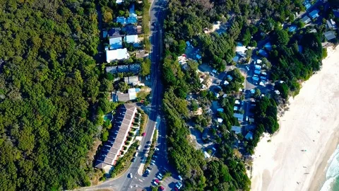Parking in a small town. Forest. Beach. Aerial top view Stock Footage 95898039