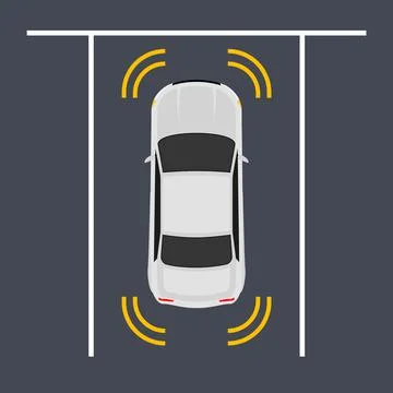 Parking smart car sensor autonomous view. Automobile park assist drive safety Ilustración de archivo