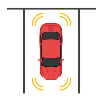 Parking smart car sensor autonomous view. Automobile park assist drive safety Ilustración de archivo