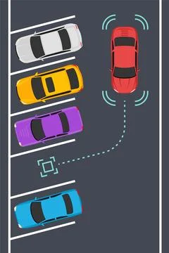 Parking smart car sensor autonomous view. Automobile park assist drive safety Ilustración de archivo