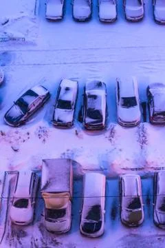 Parking in snow at night Foto stock