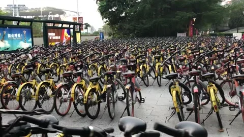 Parking space for bicycles Stock Footage 136183581