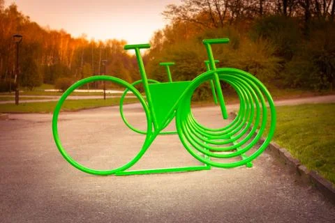 Parking space for bicycles outside Stock Photos