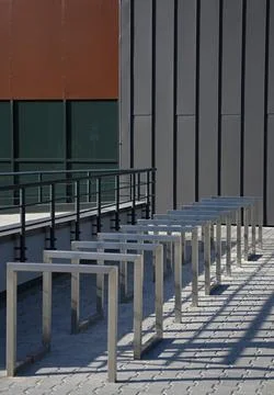 Parking spaces for bicycles in open space. Stock Photos