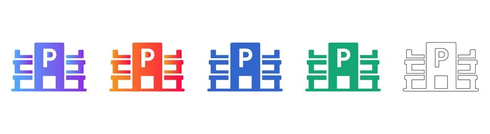 Parking Structure Icon Set in Multiple Colors イラスト素材