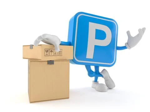 Parking symbol character with stack of boxes Stock Illustration