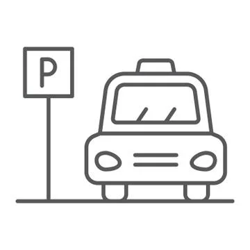 Parking thin line icon, auto and place, car zone sign, vector graphics, a linear Stockillustratie