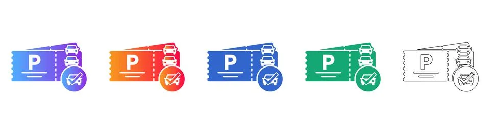 Parking Ticket Icon Set in Gradient and Outline Styles Stock Illustration