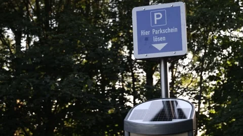 Parking ticket machine with German instructions, parking zone Video stock 313810543