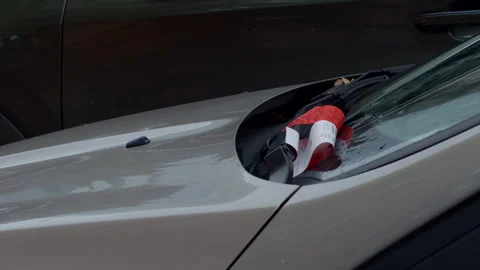 Parking ticket on windshield side view. Grey car Stock Footage 346558845
