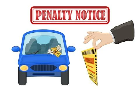 Parking violation ticket fine placed on the car windshield, under wiper. Stock Illustration