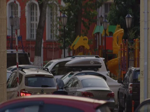 Parking in the yard Stock Footage 80912174