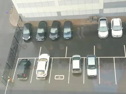 Parking in the yard. The view from the top. Stock Photos
