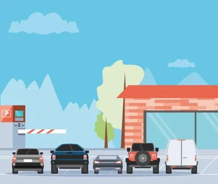 Parking zone with ticket machine and barricade scene Ilustración de archivo
