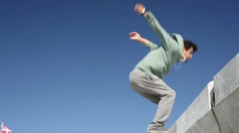 Parkour Athlete Performs Back Flip Slow Motion Stock Footage 22118251
