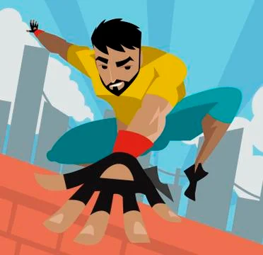 Parkour jumping a wall man Stock Illustration