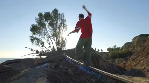 Parkour runners on broken foundation Stock Footage 101140749
