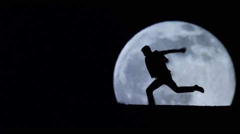 Parkour Silhouette on Full Moon Stock Footage 59482292