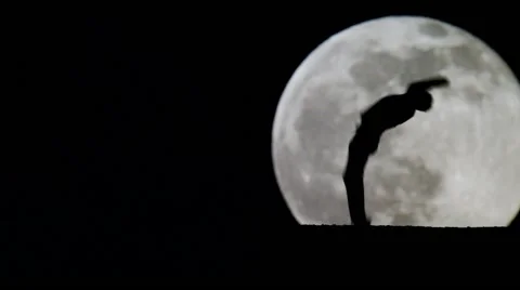 Parkour Silhouette on Full Moon Stock Footage 59482656