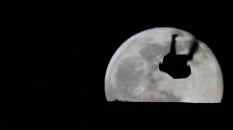 Parkour Silhouette on Full Moon Stock Footage 59485303