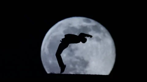 Parkour Silhouette on Full Moon Stock Footage 59486744