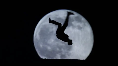 Parkour Silhouette on Full Moon Stock Footage 59487064