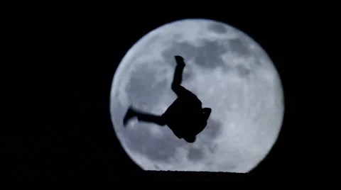 Parkour Silhouette on Full Moon Stock Footage 59488396