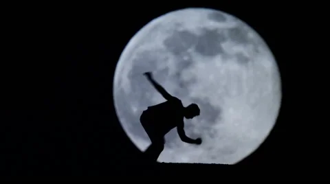 Parkour Silhouette on Full Moon Stock Footage 59488501