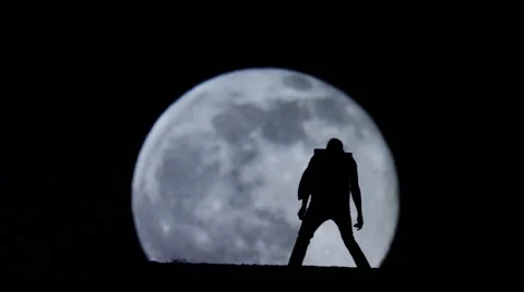 Parkour Silhouette on Full Moon Stock Footage 59492615