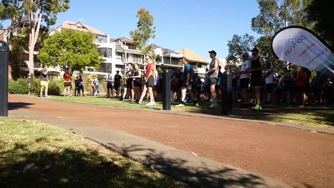 Parkrun fun run race start Stock Footage 99499512