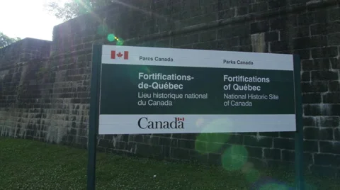 Parks Canada Fortifications of Quebec sign. Quebec City, Canada. Stock Footage
