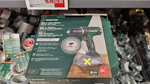 Parkside 20v cordless drill driver tool for home improvement Stock Photos