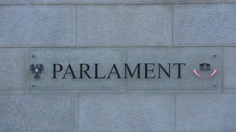Parlament sign on the facade of Austrian Parliament Building, Vienna Stock-Footage 59572187