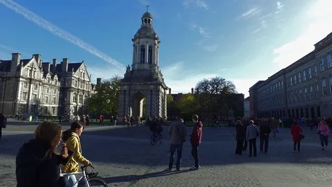 Parlament Square Campanile, Trinity College - Ireland Stock Footage 75689262