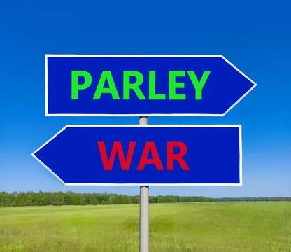Parley instead war symbol. Concept words Parley and War on beautiful blue r.. Foto stock