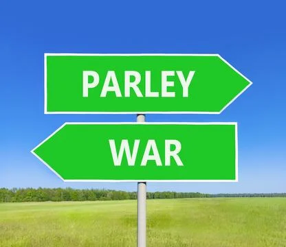 Parley instead war symbol. Concept words Parley and War on beautiful green .. Fotos de archivo