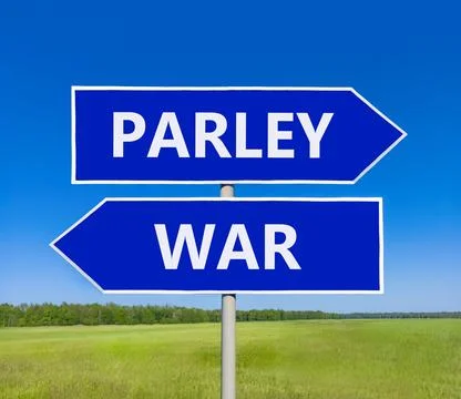 Parley instead war symbol. Concept words Parley and War on beautiful blue r.. 스톡 사진