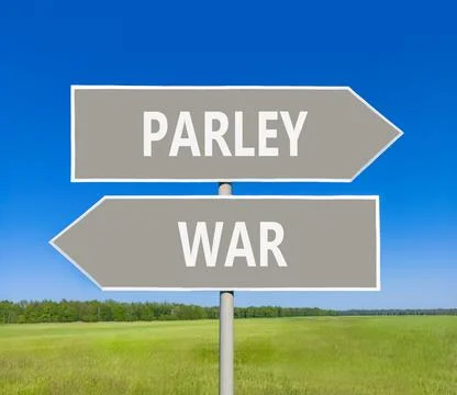 Parley instead war symbol. Concept words Parley and War on beautiful grey r.. Fotos de archivo