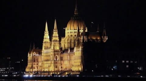 Parliament in Budapest at Night (sideview) Stock Footage 35216012