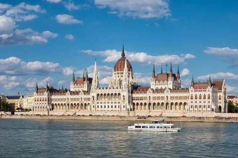 Parliament Building along river Danube, seat National Assembly of Hungary Stock Photos
