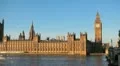 Parliament Building and Big Ben Clock Tower in London, England, Thames River HD Footage