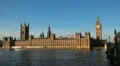Parliament Building and Big Ben Clock Tower in London, England, Thames River HD Footage